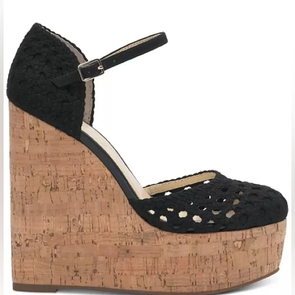 JESSICA SIMPSON Marshela Ankle-Strap Platform Wedge Sandals Woven Cutout shoes